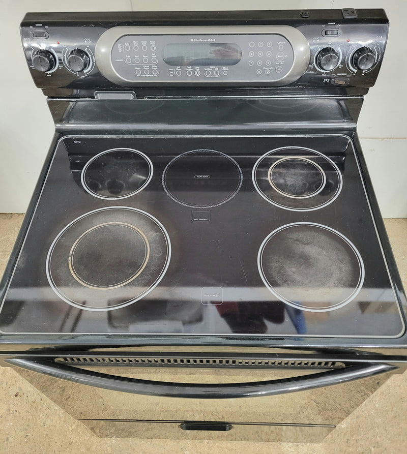 Kitchen Aid 30" Wide Black Glass Top Convection Stove, Free 60 Day Warranty