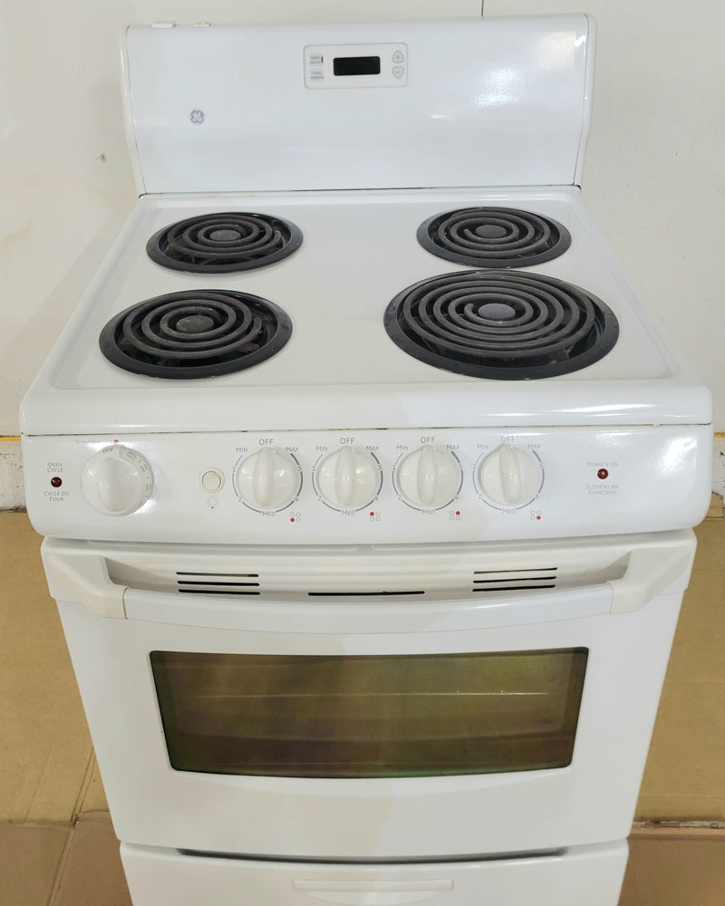 GE 24" Wide Apartment Size White Coil Top Stove, Free 60 Day Warranty